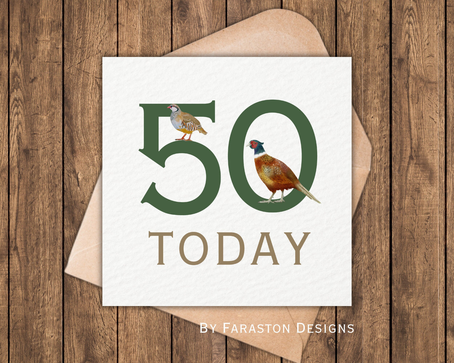 50th Birthday Card - Partridge & Pheasant