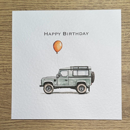 Land Rover Birthday Card - Orange Balloon
