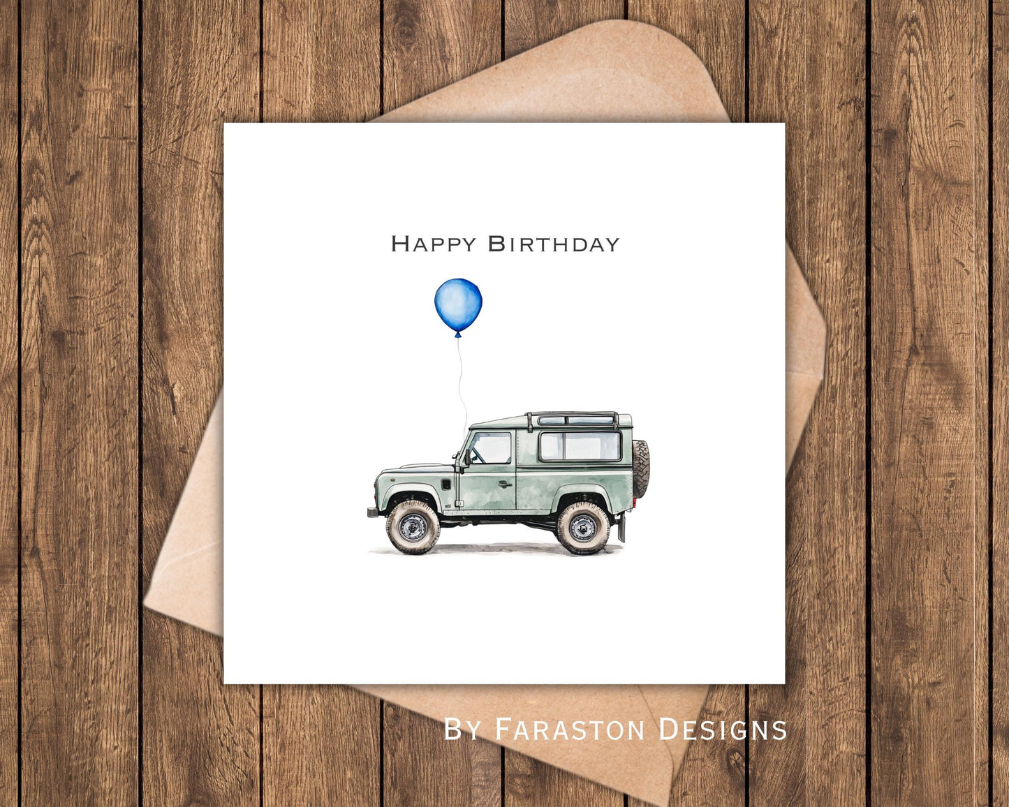 Land Rover Birthday Card - Blue Balloon