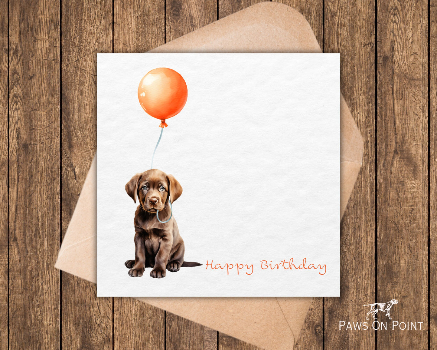 Chocolate Labrador Birthday Card - Puppy & Balloon