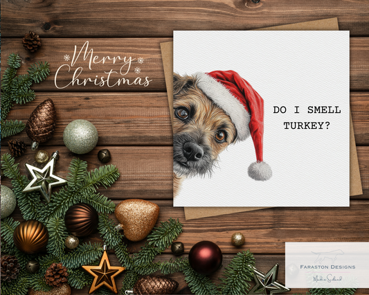 Do I Smell Turkey? Border Terrier Christmas Card