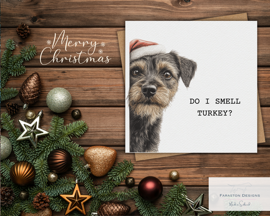 Do I Smell Turkey? Border Terrier (Blue/Tan) Christmas Card