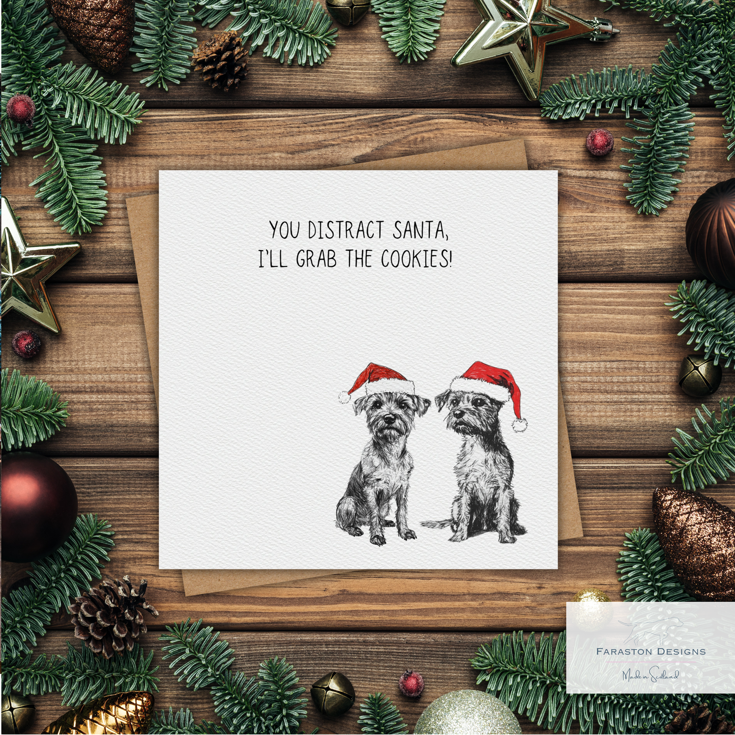 “You Distract Santa, I’ll Grab the Cookies!” Border Terrier Christmas Card