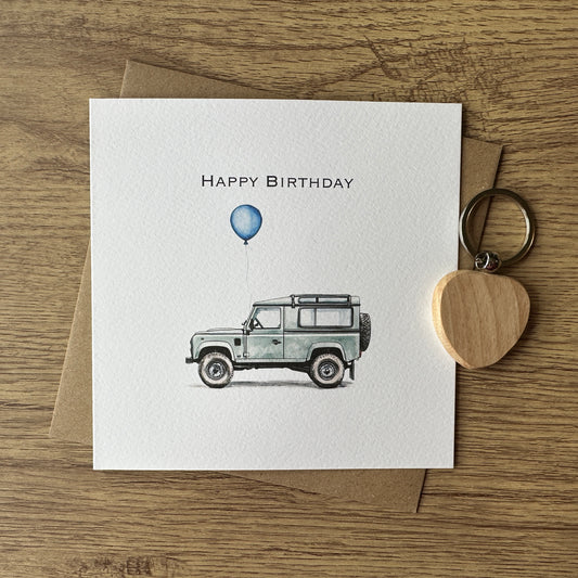 Land Rover Birthday Card - Blue Balloon