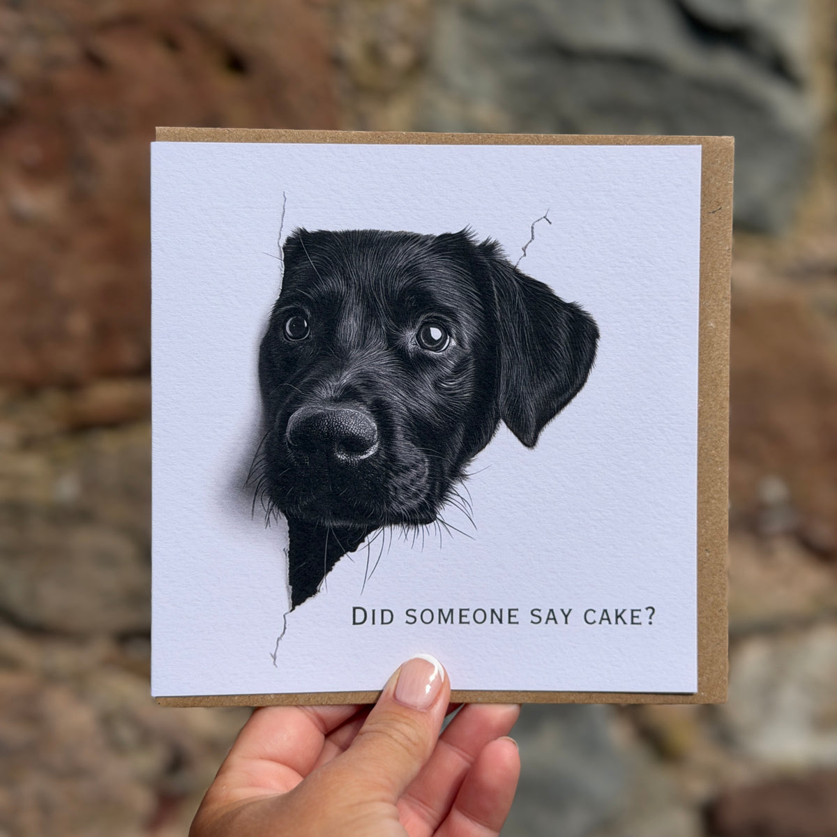 Did someone say Cake? Black Labrador Birthday Card