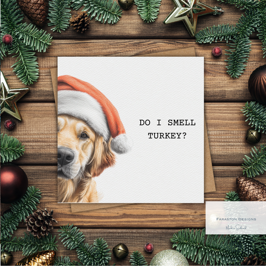 Do I Smell Turkey? Golden Retriever Christmas Card