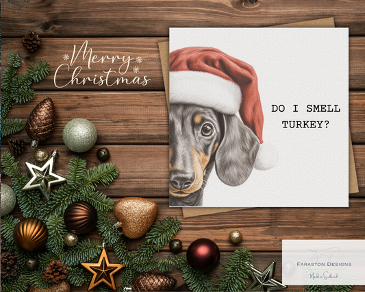 Do I Smell Turkey? Dachshund Christmas Card