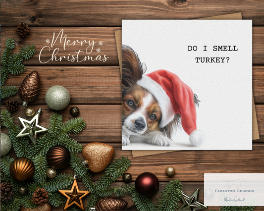 Do I Smell Turkey? Papillon Christmas Card