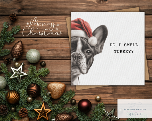 Do I Smell Turkey? French Bulldog Christmas Card (B&W)