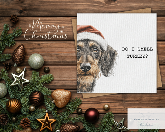 Do I Smell Turkey? Wire-Haired Dachshund Christmas Card