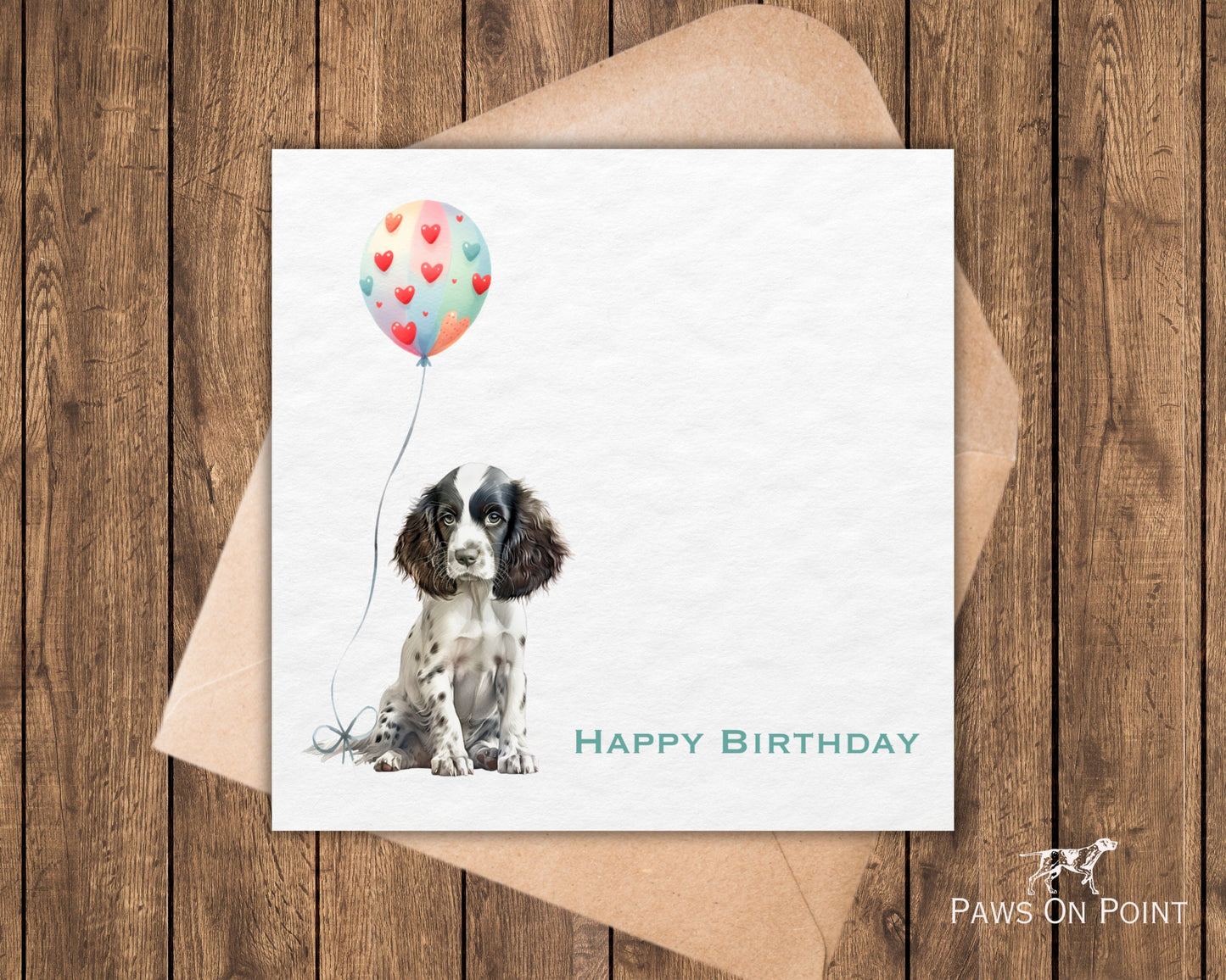 Springer Spaniel Birthday Card - Puppy & Balloon