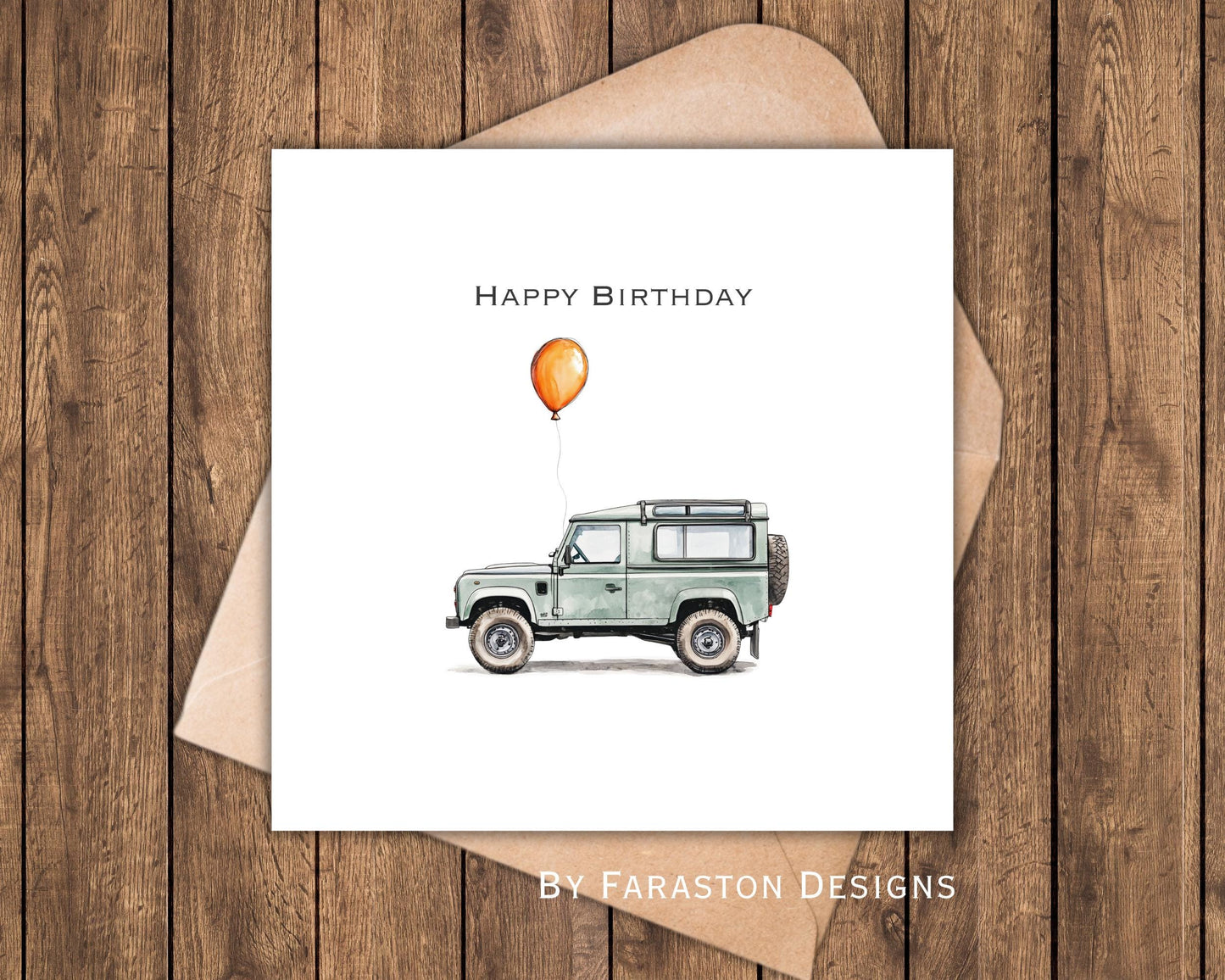 Land Rover Birthday Card - Orange Balloon
