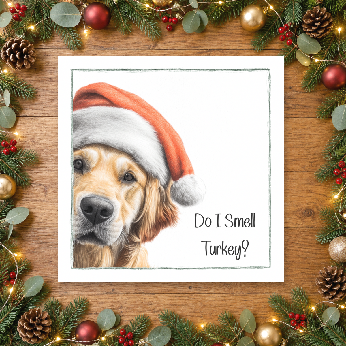 Do I Smell Turkey? Golden Retriever Christmas Card