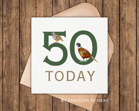 50th Birthday Card - Partridge & Pheasant