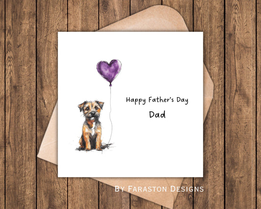 Personalised Border Terrier Father’s Day Card - Purple Heart Balloon