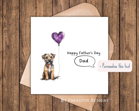 Personalised Border Terrier Father’s Day Card - Purple Heart Balloon
