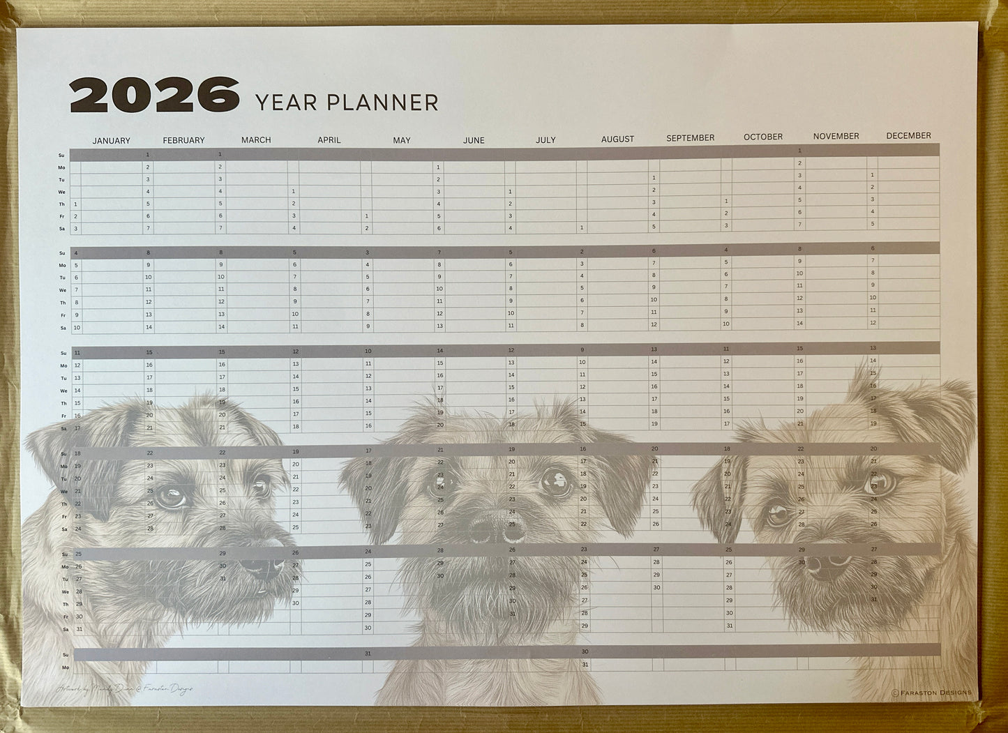 2026 Border Terrier Wall Planner A2 Size