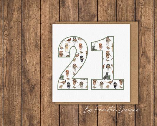 21st Birthday Card - Country Sports & Gundogs Illustration