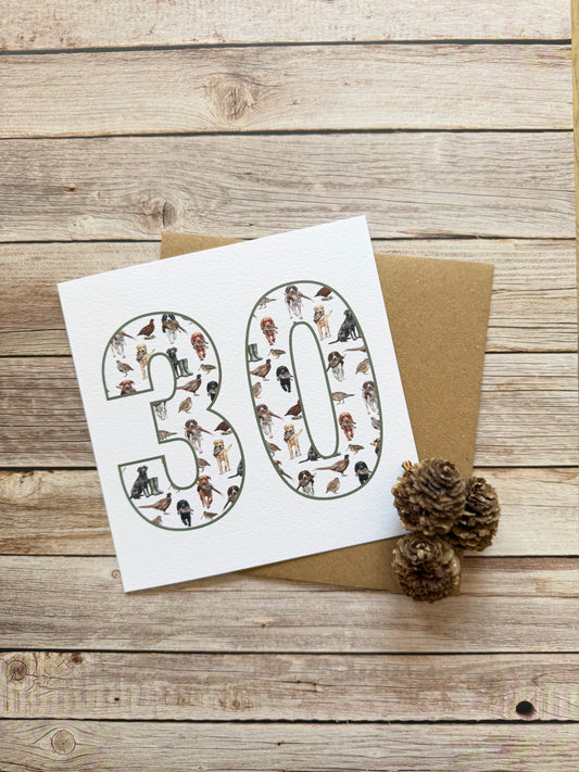 30th Birthday Card - Country Sports & Gundogs Illustration