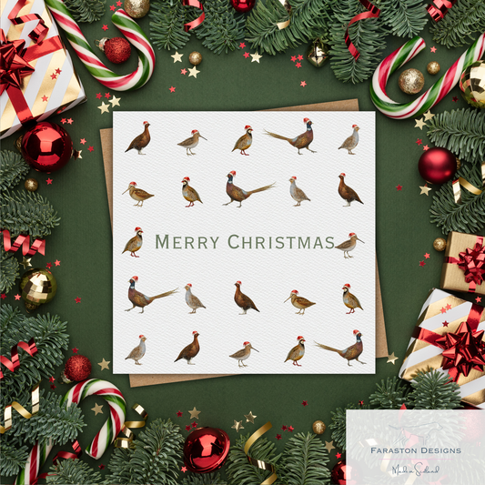 Game Bird Grid Christmas Card (Snipe / Woodcock)