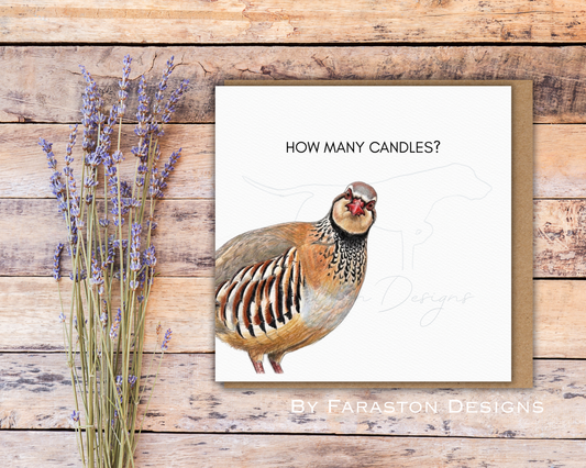 How Many Candles Card - Red Legged Partridge Birthday Card