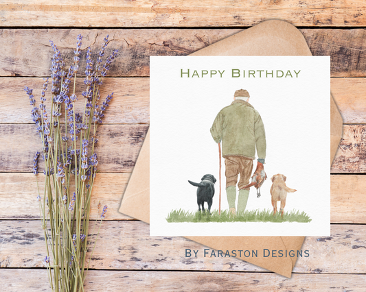 Pheasant Shooting Birthday Card with labs