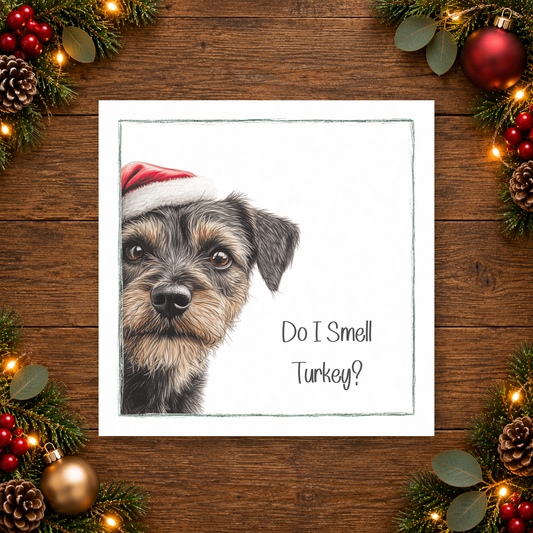 Do I Smell Turkey? Border Terrier (Blue/Tan) Christmas Card