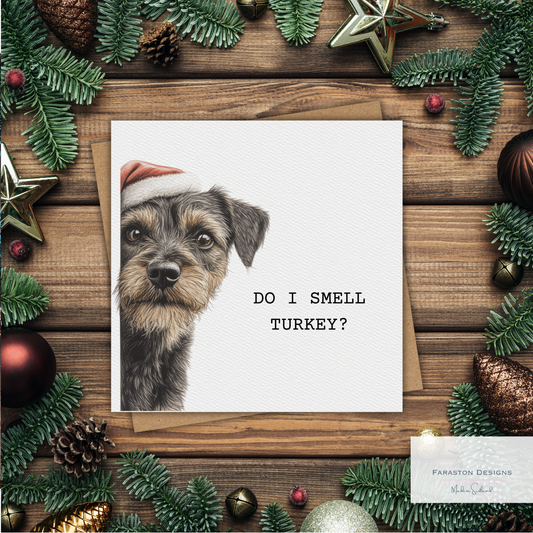 Do I Smell Turkey? Border Terrier (Blue/Tan) Christmas Card