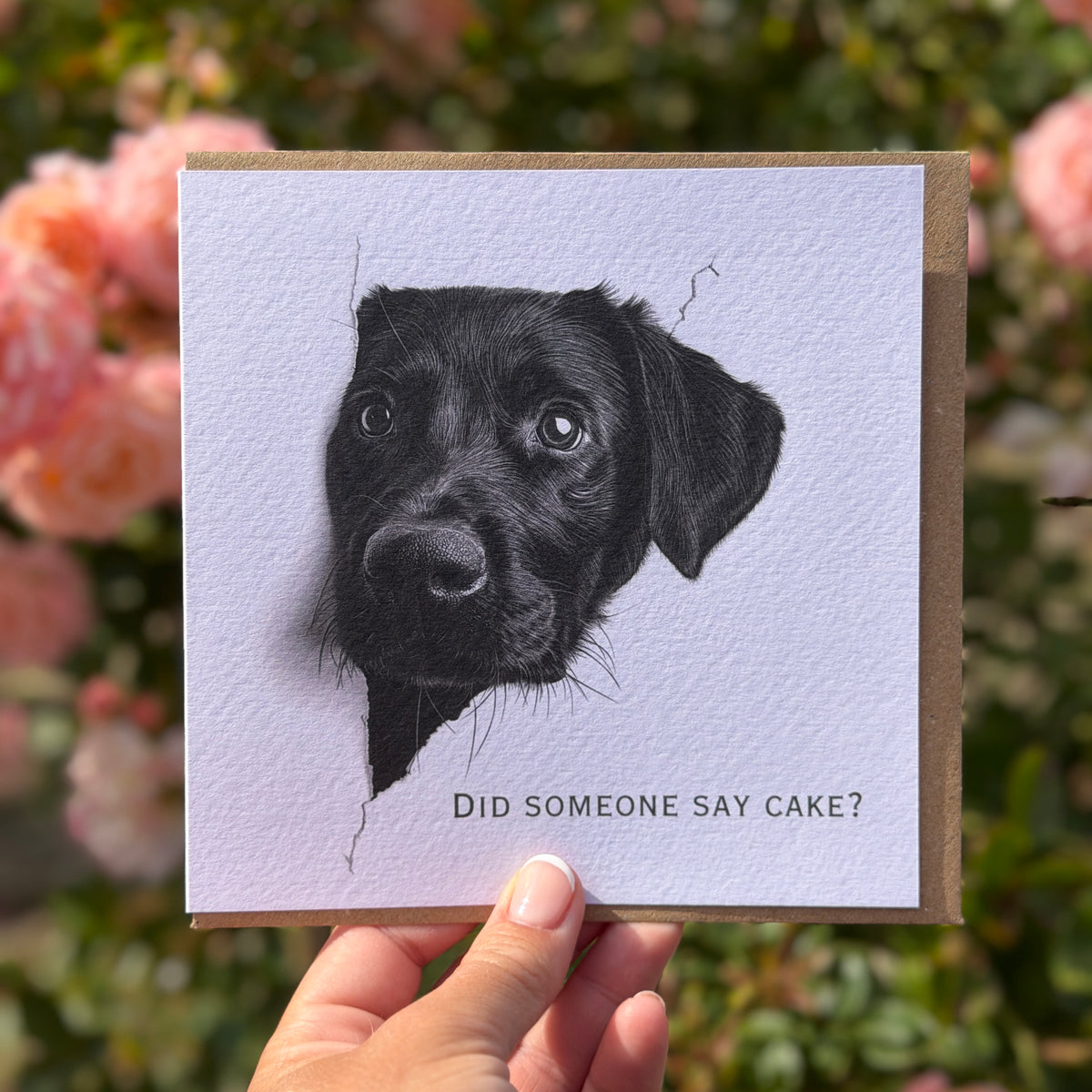 Did someone say Cake? Black Labrador Birthday Card