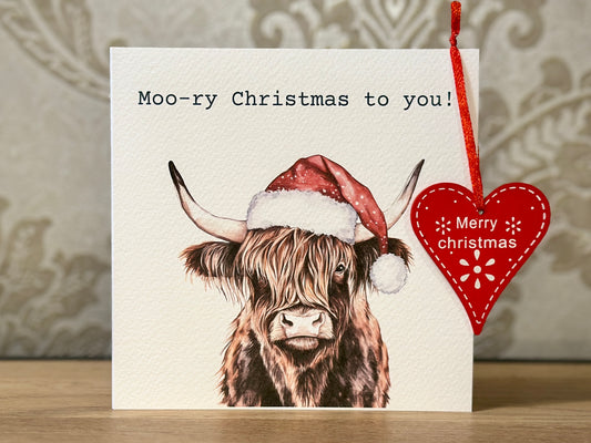 Moo-ry Christmas Highland Cow