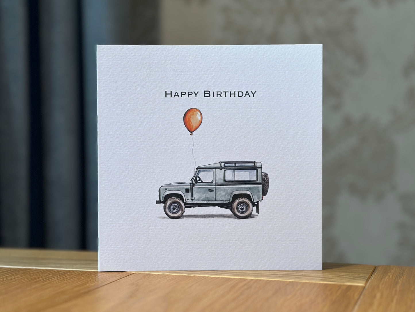 Land Rover Birthday Card - Orange Balloon