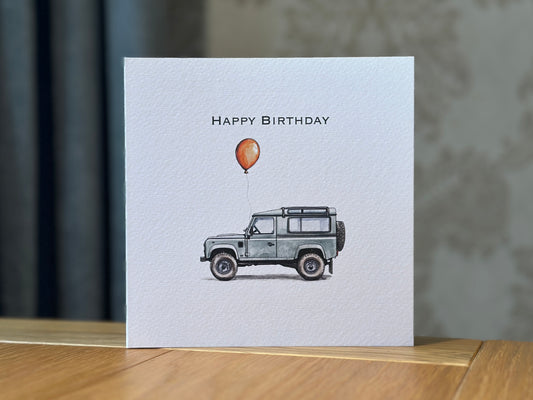 Land Rover Birthday Card - Orange Balloon