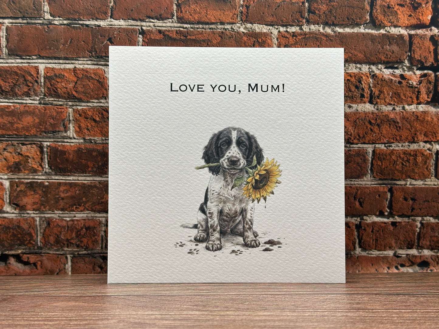 "Love You, Mum" Black and White Spaniel Card | Sunflower & Muddy Paws