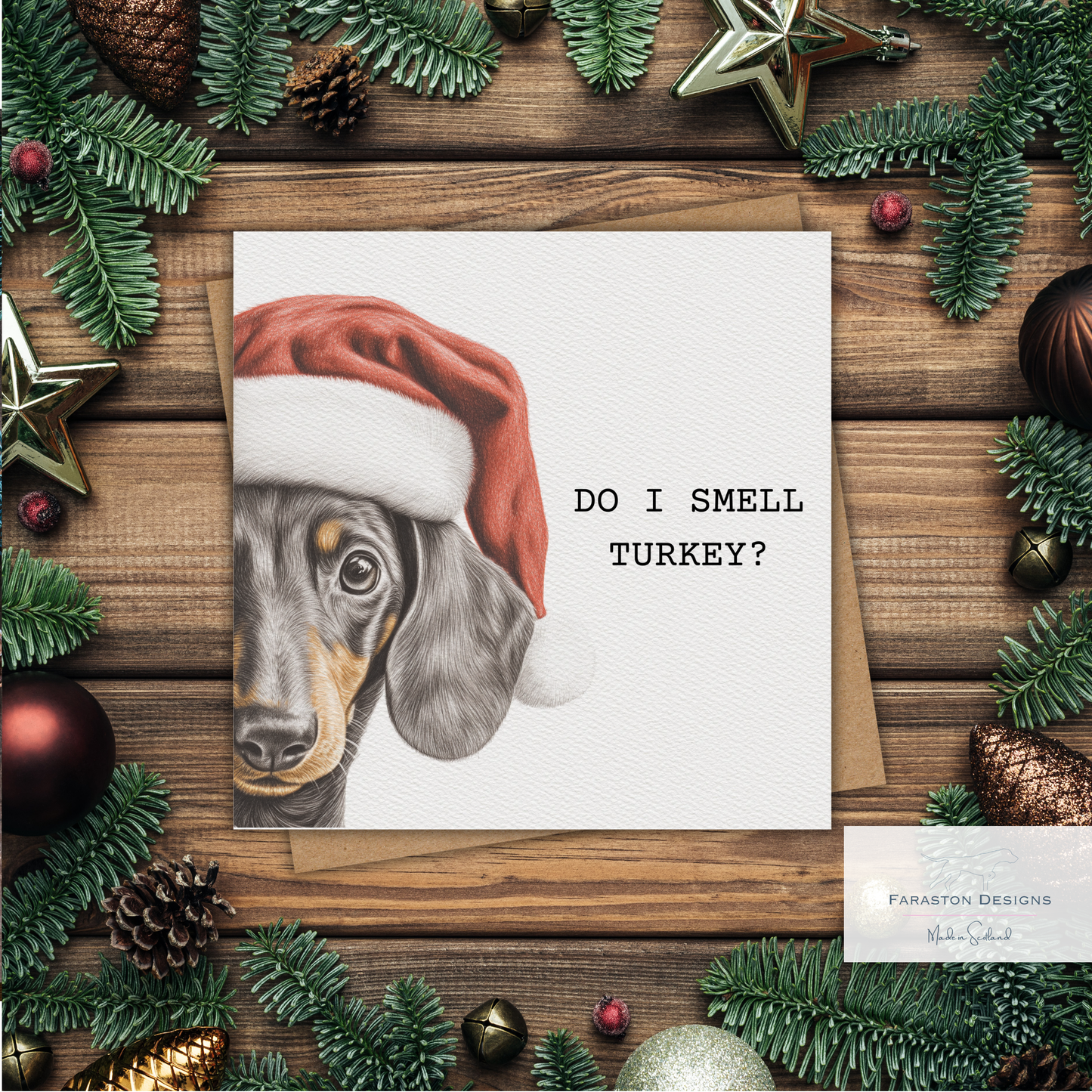 Do I Smell Turkey? Dachshund Christmas Card