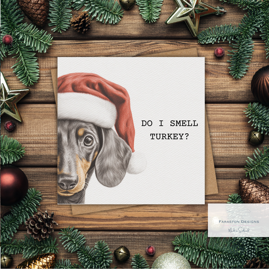 Do I Smell Turkey? Dachshund Christmas Card