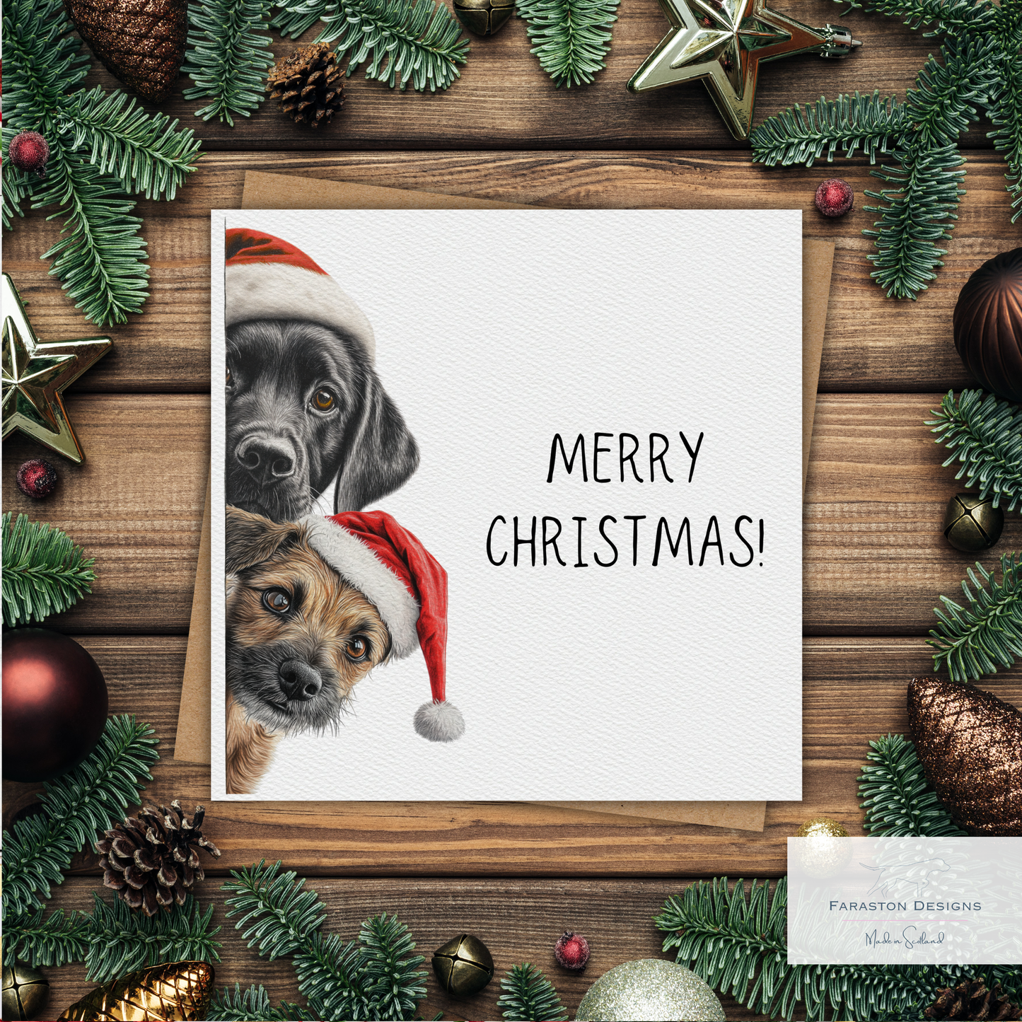 Black Labrador and Border Terrier Christmas Card – Merry Christmas