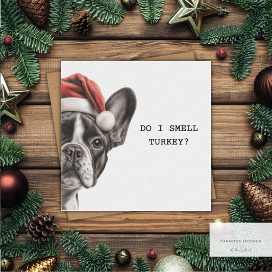 Do I Smell Turkey? French Bulldog Christmas Card (B&W)