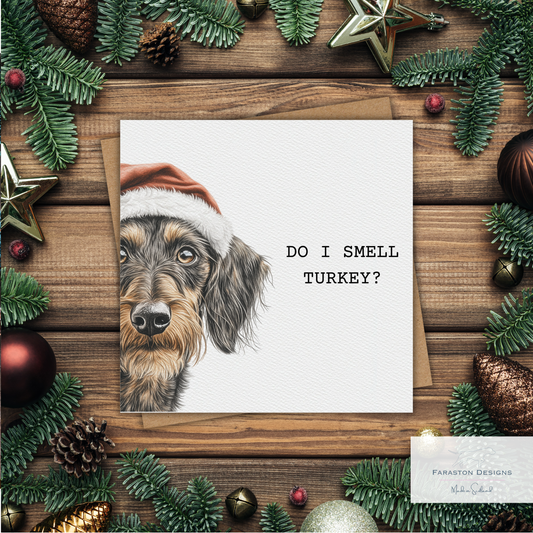 Do I Smell Turkey? Wire-Haired Dachshund Christmas Card