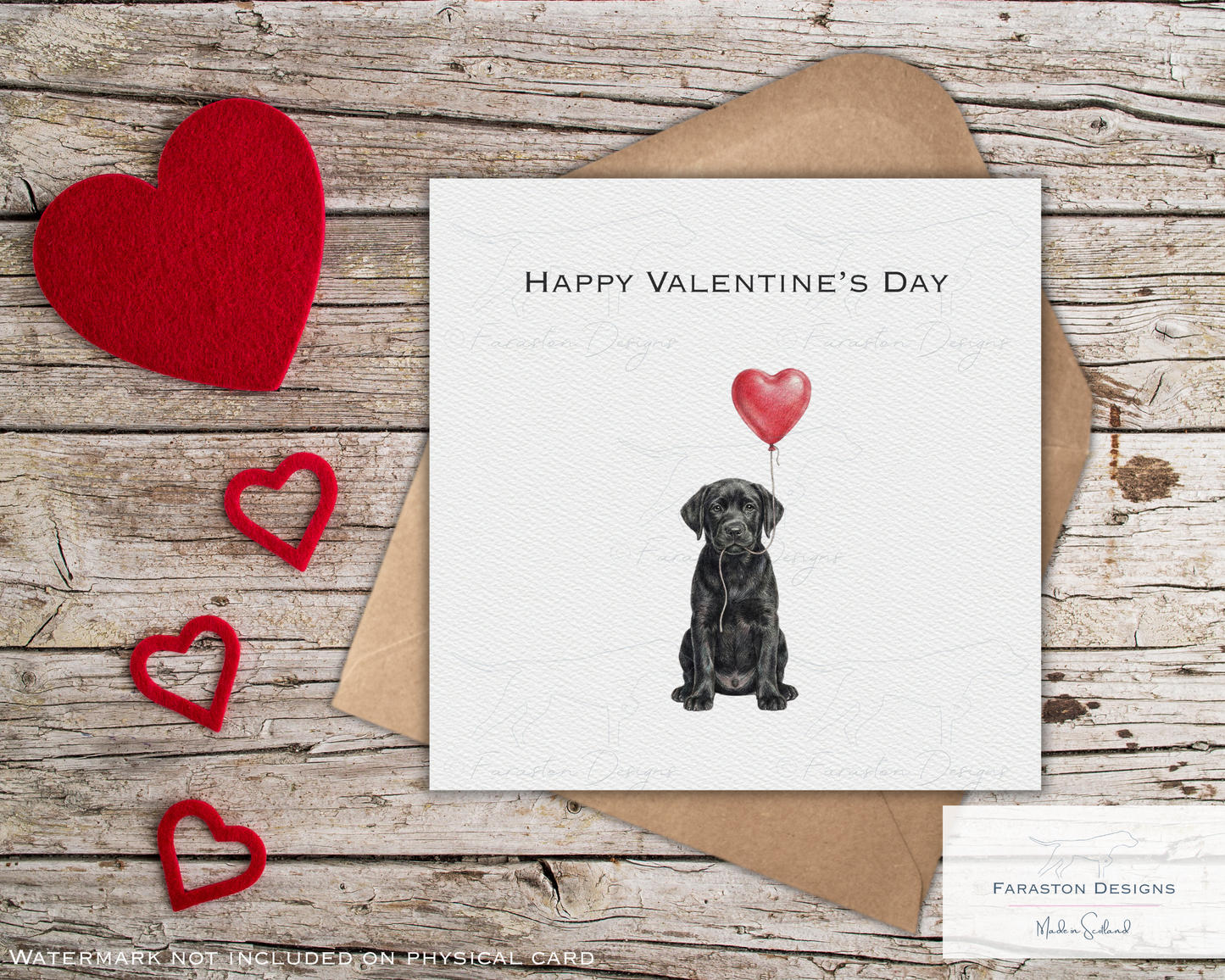 Black Labrador with Heart Balloon