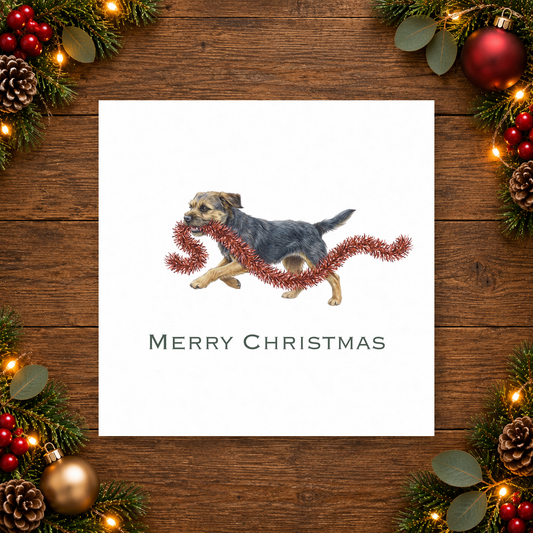 Border Terrier (B/T)  Merry Christmas - Red Tinsel