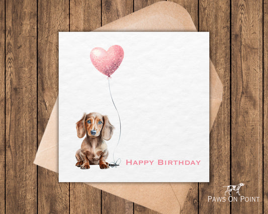 Dachshund Birthday Card - Puppy & Balloon