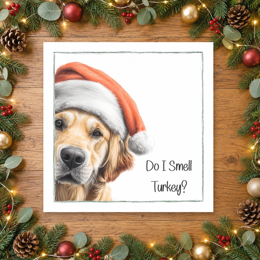 Do I Smell Turkey? Golden Retriever Christmas Card